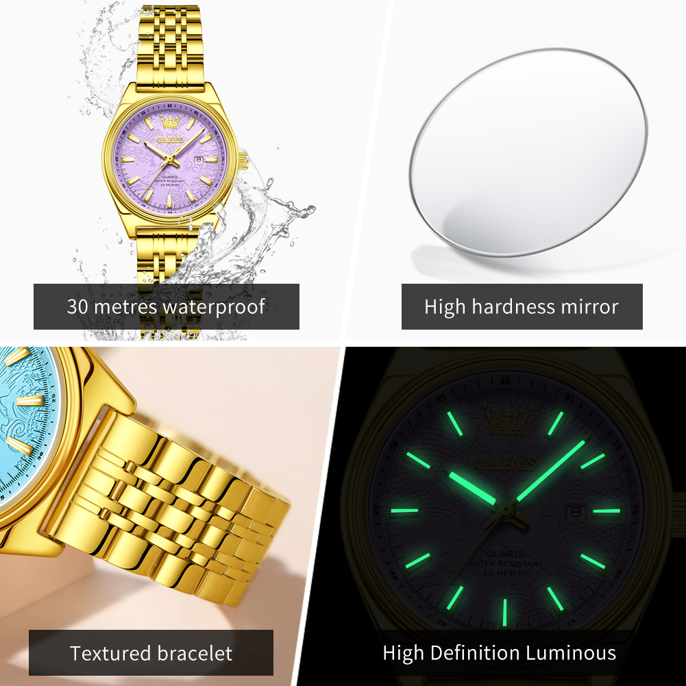 Marca OLEVS, reloj dorado de l - Luxury Watch Brand For Women reseña y precio